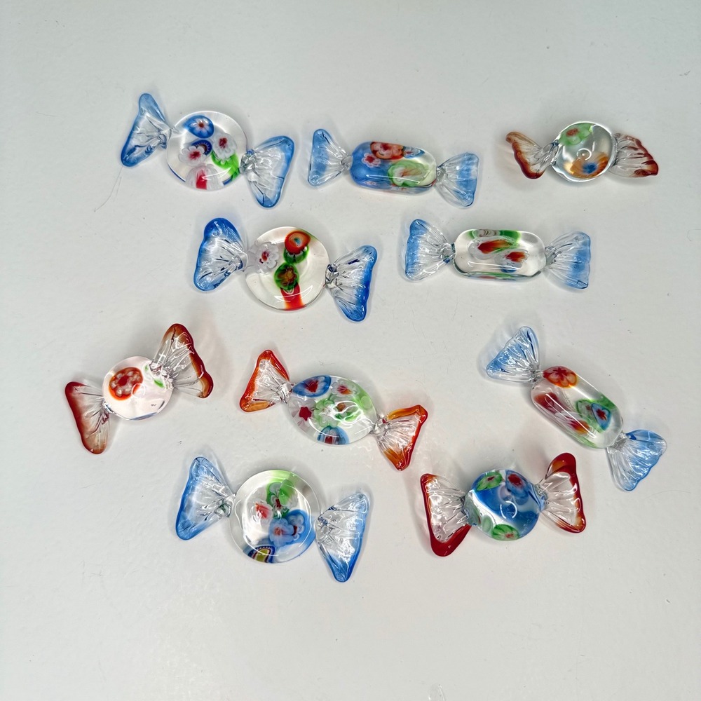 10pc Murano Style Art Glass Candy Lot Millefiori Colorful Decorative Sweets